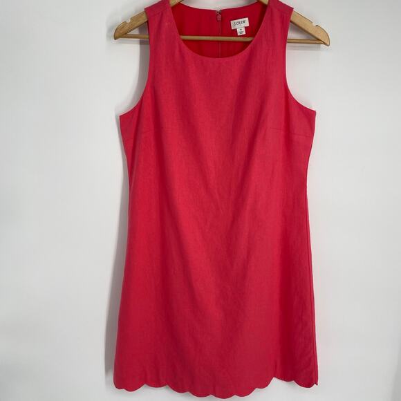 J.Crew Dress Womens 4 Pink Linen Scalloped Edge Coastal Nautical Preppy Feminine - Picture 1 of 7